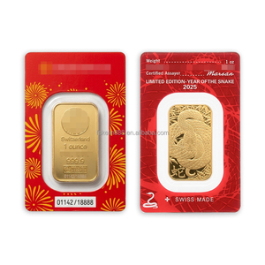 2025 Barre d'or suisse en laiton de 1 once avec numéros différents, Souvenir Année du Serpent, lingot plaqué or en blister - Product Image 1