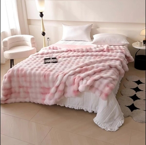 Wholesale Super Soft Long Hair Artificial Fur <strong>Flannel</strong> Blanket Winter <strong>Bedding</strong> for Bed Sofa Knitted Decorative Rendering Color - Product Image 4