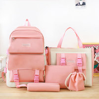 Sac à dos en toile MKW2041, ensemble de 5 pièces, sac à dos pour étudiants, sac à dos pour étudiantes, avec sac à bandoulière et trousses à crayons