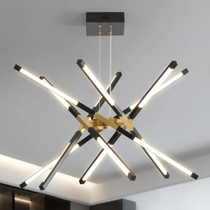 Lampadario Moderno a LED Nero in Ferro Lungo con Pendente Sputnik, Attacco E12, Misura Media, Altezza Regolabile per Soggiorno - Product Image 5