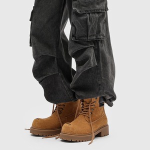Bottes en cuir marron pour hommes, hauteur du talon 20 cm, style vintage rare, bottes hautes à semelles épaisses, grande taille, bottes de moto tendance - Product Image 2