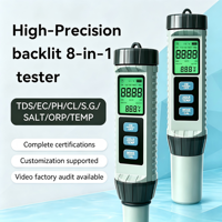 Testeur de qualité de l'eau 8-en-1 direct usine pour le traitement de l'eau de pompe, pH-mètre ORP et mesureur de chlore pour piscine et eaux usées