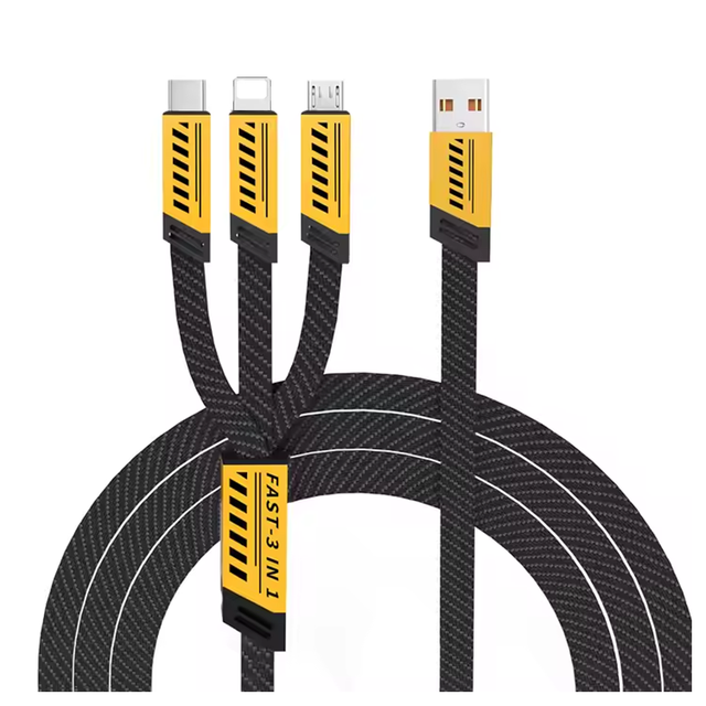 240W Zinc Alloy 3-in-1 Micro USB Charger Cable 1.2m Fast Charging Data Cable for iPhone for Samsung Mobile Phones Printers