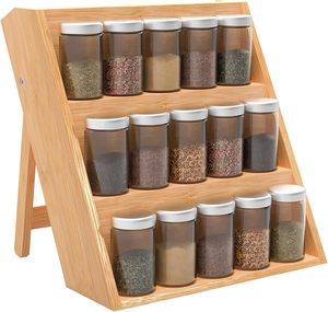 Vente chaude <span class=keywords><strong>3</strong></span> <span class=keywords><strong>niveaux</strong></span> bambou épices étagère escalier bocal en verre avec support en bambou ensemble pour tiroir de rangement de cuisine - Product Image 1