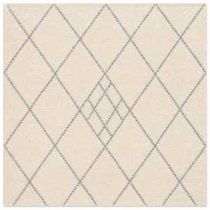 Tapis artisanal Shivani en laine de Nouvelle-Zélande, noué à la main, à poils moyens, crème, motif losanges, style berbère marocain - Product Image 5