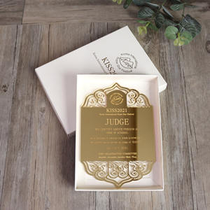 Cartes d'invitation de fête en acrylique miroir doré avec motif découpé au laser et <span class=keywords><strong>texte</strong></span> gravé - Product Image 1