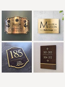 Plaque Métallique Personnalisée en Laiton Gravée avec Logo Rétro Or/Marron/Kaki pour Signalétique de Porte d'Hôtel et d'Entreprise Immobilière - Product Image 2