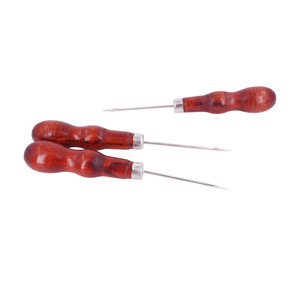 Wooden Handle Awl Stainless Steel Double Gourd Hook For Hand Sewing Shoe Stitching DIY <b>Tool</b> - Product Image 2