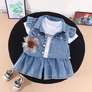 Conjunto de Ropa de 3 Piezas para Niñas, Ligero y Transpirable, Top sin Mangas con Volantes, Camiseta Lisa, Pantalones Cortos Casuales, Atuendo Diario de Verano - Product Image 3