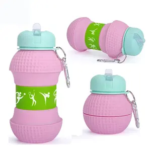Werbeartikel niedliche zusammenklappbare Silikon-Sport-Wasserflasche für Kinder BPA-frei faltbar Kawaii-Stil perfektes Geschenk Fahrradfahren