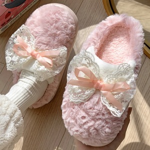 Women's Sweet Bow Indoor Home for Slippers Manufacturers' Warm Closed-Toe Soft Plush Anti-Slip Winter for Slippers for Summer - Product Image 3