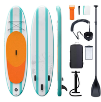 Planche de paddle gonflable SUP blanche et verte à rayures Aqua Design, en PVC Drop Stitch, pour adultes, ensemble complet avec pagaie en carbone, pompe et aileron