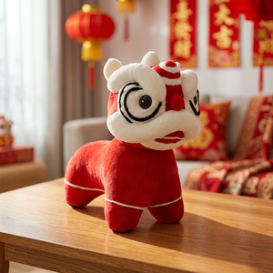 Juguete de Peluche de León Rojo y Blanco con Ojos Negros y Diseño Tradicional - Product Image 2