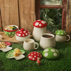 2024 individuelles Logo süßer pilzförmiger Aufbewahrungsbehälter für Tee Kaffee Zucker luxus-Küchen-Keramikkanister mit Deckel