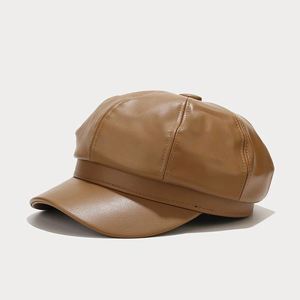 Béret de créateur pour femme, style rétro britannique, en cuir PU, casquette gavroche unie, décontractée pour l'automne-hiver, idéale pour les fêtes et les activités en extérieur - Product Image 4