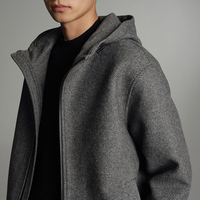 Jaket ritsleting wol berat pria grosir untuk musim gugur musim dingin kasar Twill dua kancing bertudung dengan mantel wol