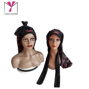 MUYANG CUSTOMIZE Bonnet long avec logo personnalisé et lien élastique, en satin noir imprimé, pour femmes, mode printemps été - Product Image 2