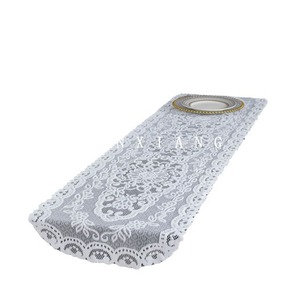 Wenxiang Table Runner Rectangle White Embroidered Polyester Home Decor - Product Image 5