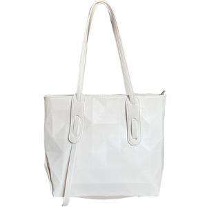 Bolso tote acolchado geométrico minimalista para mujer, bolso de viaje con cremallera de gran capacidad, color blanco, para uso diario - Product Image 5