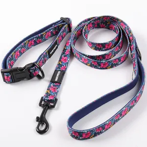 Fabricants OKEYPETS Nouveau Designer 2023 Ensemble de Laisses pour Chien Réglable en Néoprène Logo Personnalisé Ensemble de Collier de Laisse pour Chien