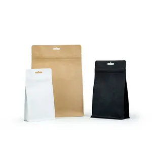 咖啡袋牛皮纸定制商标棕色丝网印刷立达小袋食品级防潮贴纸; 印刷拉链顶部