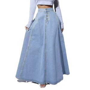 Design Sense-<span class=keywords><strong>Jupe</strong></span> en <span class=keywords><strong>jean</strong></span> à boutonnage simple pour femmes, rétro et élégante, grande <span class=keywords><strong>jupe</strong></span> trapèze - Product Image 1