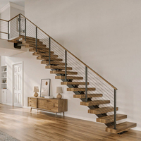 Escalier à double poutre facile à installer, design minimaliste, marches en bois, escalier droit pour la construction de maisons préfabriquées, sur mesure