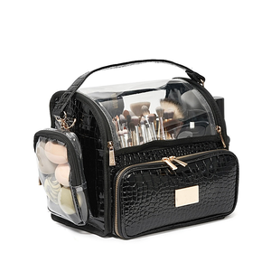 Étui à pinceaux de maquillage en cuir de crocodile Pro <span class=keywords><strong>MUA</strong></span> Essential brosse cosmétique outils de beauté organisateur sac à bandoulière avec séparateur en acrylique - Product Image 1