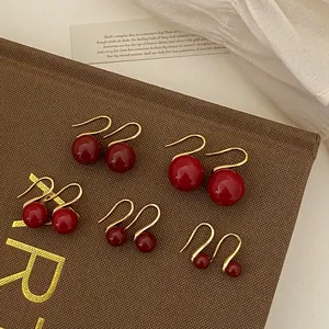 Vershal A-697 Red Pearl U-Shape Hook Earrings 18K Gold Plated High Quality Minimalist Trendy Cute Earrings