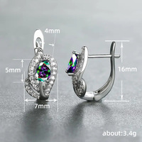 Kadınlar için Gökkuşağı Kübik Zirkonya Gözyaşı Damlası Kilitli Küpe, 5mm, Beyaz Altın Kaplama Pirinç Yaprak Kaplama, 2 Renk
