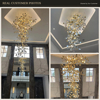 Lustre moderne en forme de feuille de Ginkgo pour hall d'hôtel, restaurant, villa, finition dorée, luminaire suspendu en céramique, personnalisable, MOQ 1 pièce