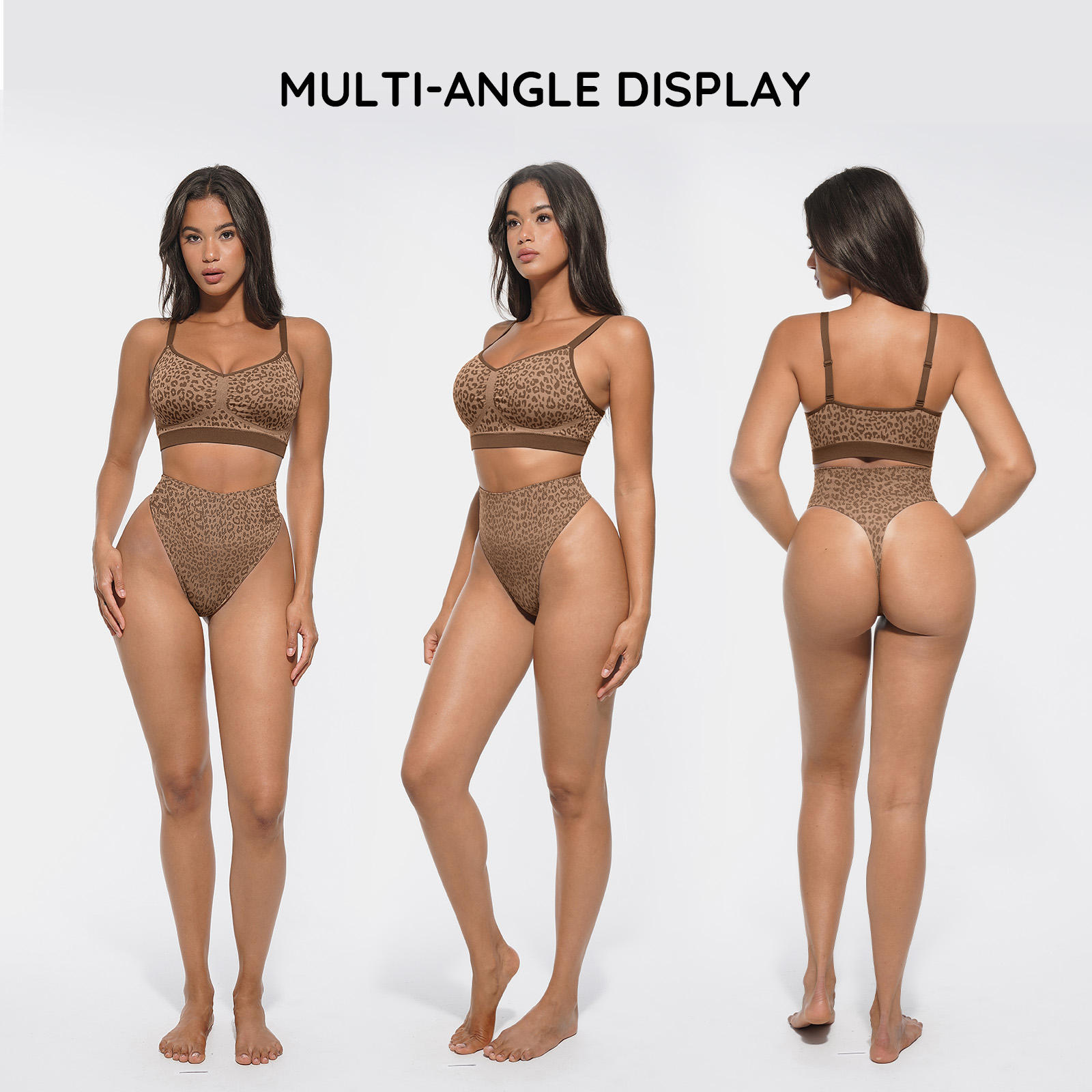 Hexin Women's Everyday Leopard Print Bralette Set Comfortable Seamless Wireless Shaping Bra Wire Free Support