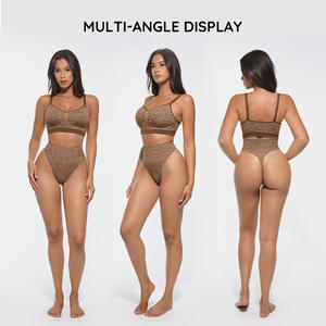 Hexin 여성용 데일리 레오파드 프린트 브라렛 세트, 편안한 심리스 와이어리스 쉐이핑 와이어프리 서포트 브라 - Product Image 5