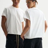 T-shirts d'été en coton 230 g/m² blancs à col rond, coupe ample et courte, avec bas et manches effet usé, pour hommes, vente en gros