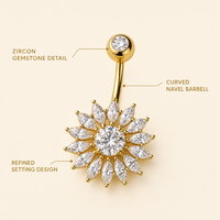 Anneaux de nombril personnalisés en zircon raffiné, barres en acier 316L de calibre 14, motifs floraux célestes assortis, style chandelier, unisexe, pour mariage
