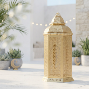 2027 Latest Ramadan Decoration <b>Large</b> Gold Metal Moroccan Candle <b>Lantern</b> for Home and Events - Product Image 2