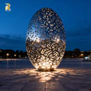 ขายรูปปั้นรูปวงรีกลวงทำจากสแตนเลสลายนามธรรมสี่เหลี่ยมขนาดใหญ่กลางแจ้ง - Product Image 5