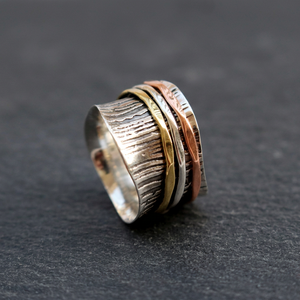 High Quality Three Tone Silver Brass and Copper Moving 925 Sterling Silver Spinner <b>Ring</b> Handmade Jewelry Wholesale Factory Price - Product Image 3