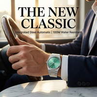 Nuevos Relojes de Lujo Personalizados para Hombre, Correa de Acero Inoxidable de 40 mm, Esfera Analógica Verde de Negocios, Reloj Mecánico Automático de Cristal