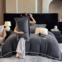Nouvel ensemble quatre pièces en velours de lait gaufré automne-hiver, luxe léger, bordure tissée, housse de couette épaisse et chaude, drap de lit
