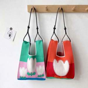 Bolso de Mano de Ganchillo Floral de Moda, Bolso Tote Tejido, Mini Bolso de Muñeca con Nudo, Monedero - Product Image 4