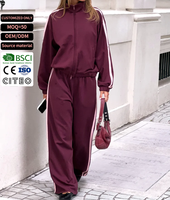 Survêtements rayés bordeaux et rose personnalisés en gros – Ensemble décontracté sexy, sportif, oversize, zippé, pour le quotidien et le streetwear