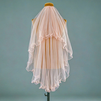 Voile de mariée rose nude doux, appliqué, à deux couches, avec ourlet à volants en ligne de pêche, pour mariage, enregistrement de mariage et voyage