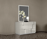 Ensemble de meubles de chambre à coucher en bois assemblé moderne à 5 pièces, finition brillante, lit queen/king size, table de chevet