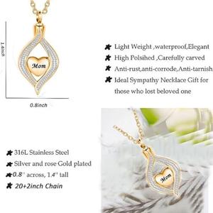 Collier pendentif urne funéraire en forme de cœur plaqué or, en acier inoxydable, pour cendres commémoratives - Product Image 4