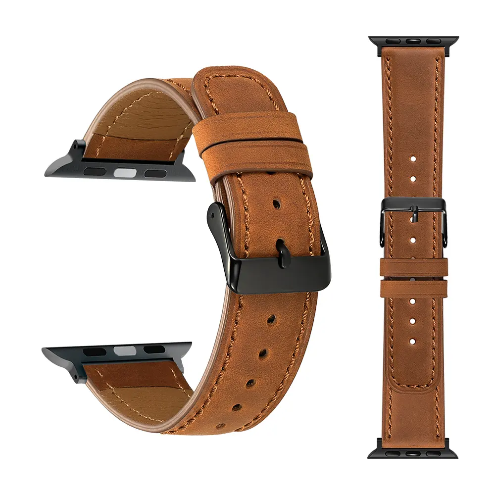 Chungming Prix de gros Bracelet en cuir véritable pour Apple Watch Series 7 6 SE 5 4 3 2 1 Bracelet en cuir rétro pour iwatch
