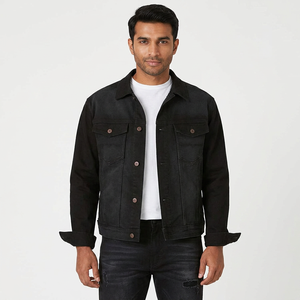 Wholesale New Style Street Color Black Color Mens Denim Jacket Lined With <b>Fur</b> Fall Winter Season In Good Design - Product Image 1