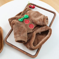 Costume de Noël en polaire à capuche pour chien, chiot ou chat, motif homme en pain d'épices brodé, chaud et confortable pour l'hiver, tailles S et M