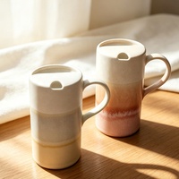 Mug en céramique à glaçure réactive dégradée avec trou pour paille, tasse à café et à thé double usage pour la maison et le bureau