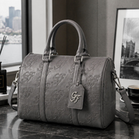 Sac à main Boston vintage pour femme, personnalisé avec monogramme GF en relief, imperméable, grande capacité, forme baril, bandoulière amovible